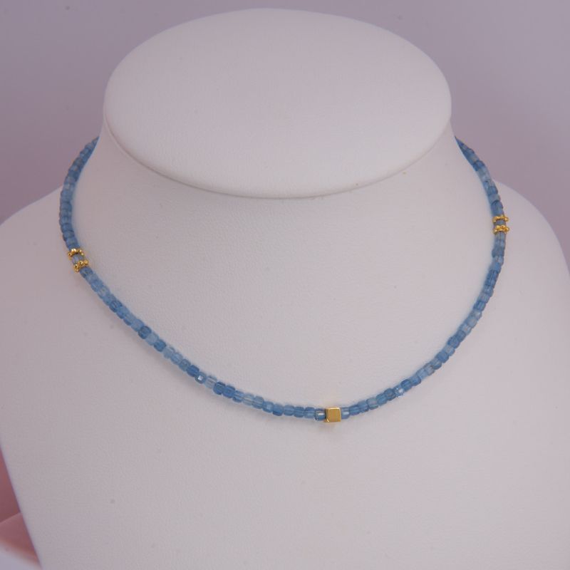 Preview: Echte Aquamarin Kette Würfel facettiert